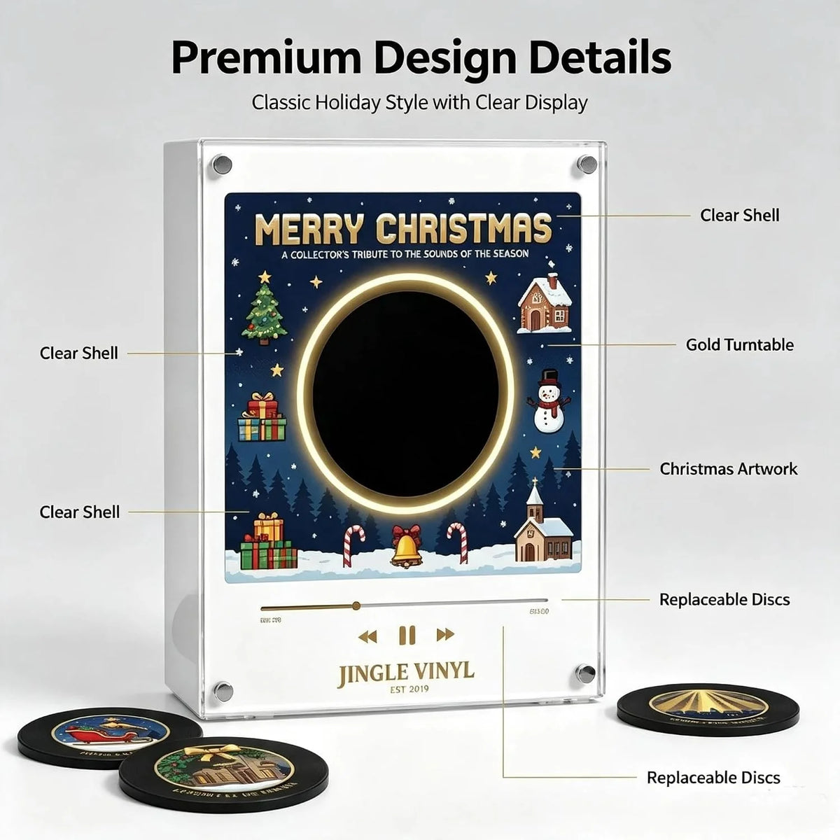 Magnetic Fridge Vinyl Music Box Christmas - Magnetic Fridge Music Player with 9 Vinyl Style Discs, Mini Christmas Vinyl Record Player for Christmas Decor and Gifting