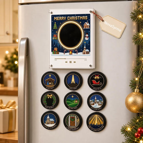 Magnetic Fridge Vinyl Music Box Christmas - Magnetic Fridge Music Player with 9 Vinyl Style Discs, Mini Christmas Vinyl Record Player for Christmas Decor and Gifting